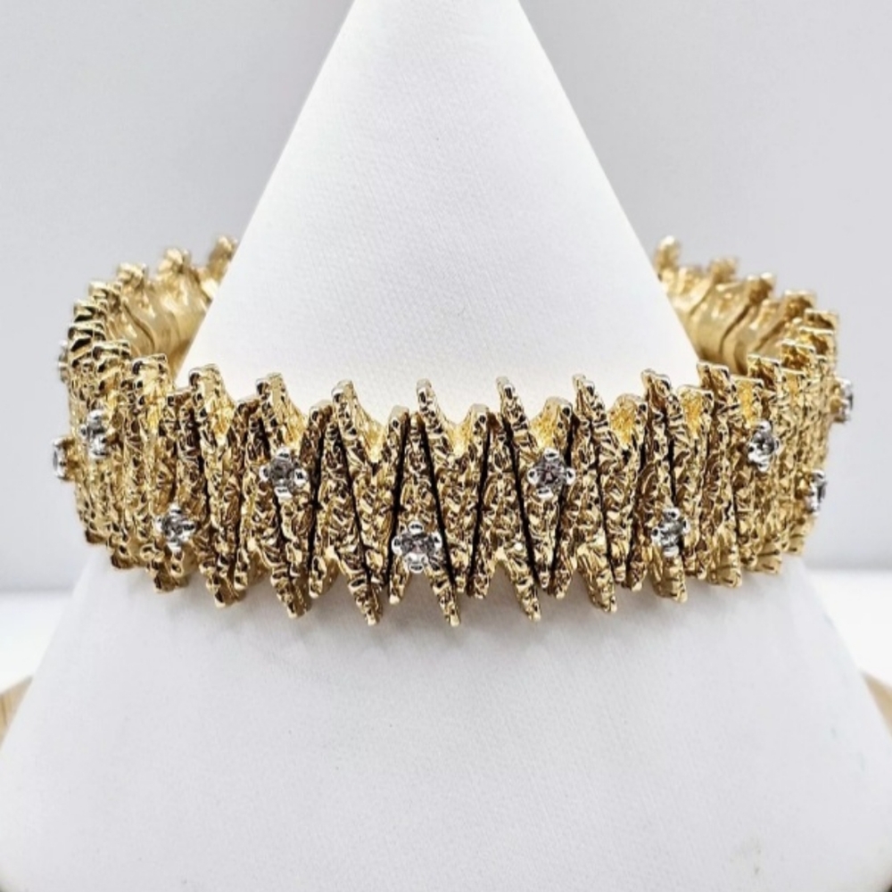 Vintage Panetta Signed Gold Tone Brutalist Rhinestone Textured Spiky Rare